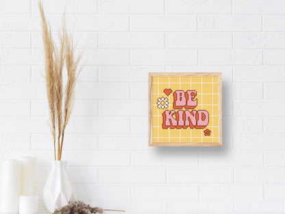 Colorful trendy retro cross stitch pattern with "Be Kind" quote – vibrant embroidery PDF chart