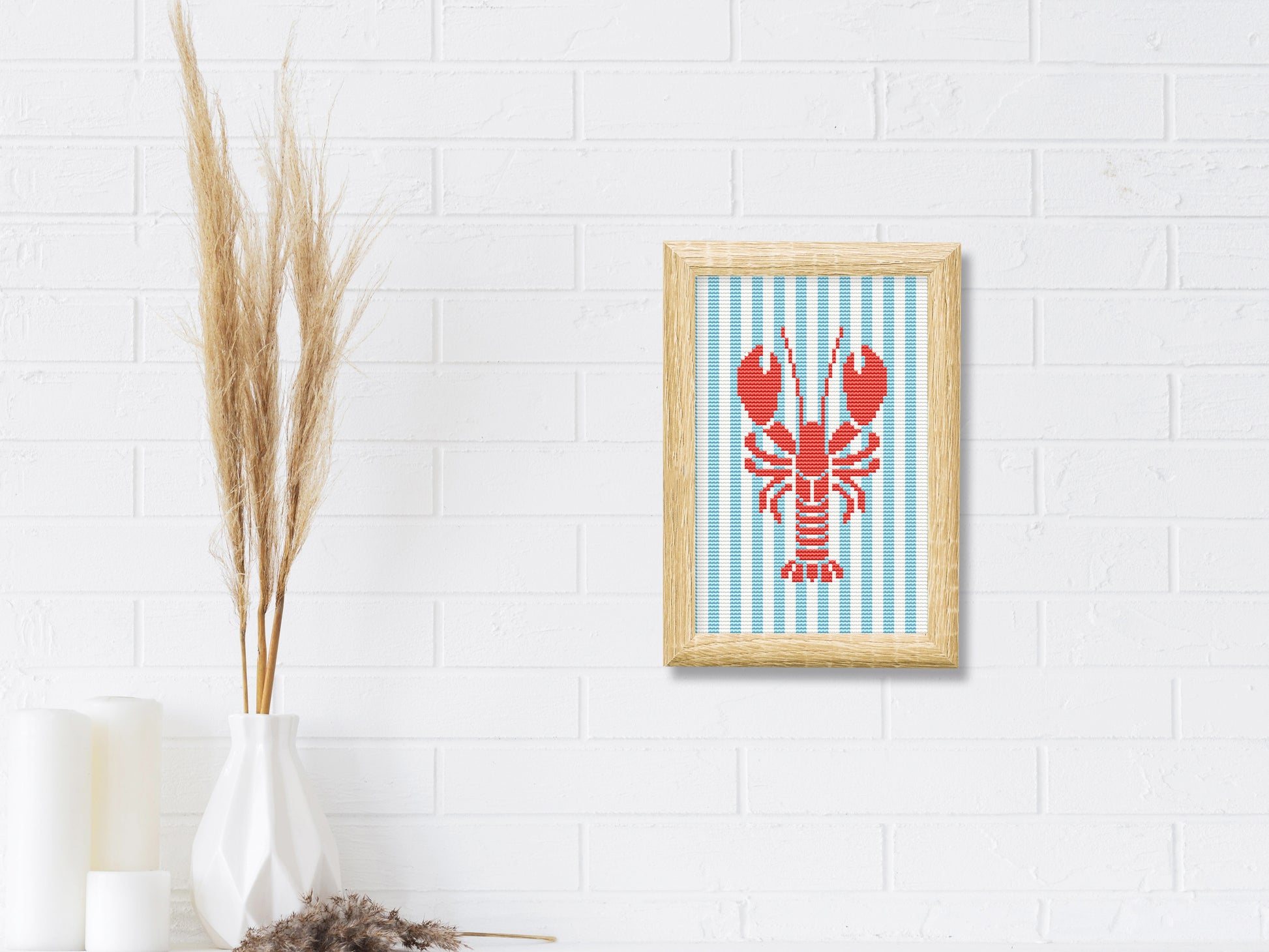 Langoustine trendy summer cross stitch pattern – modern seafood embroidery PDF