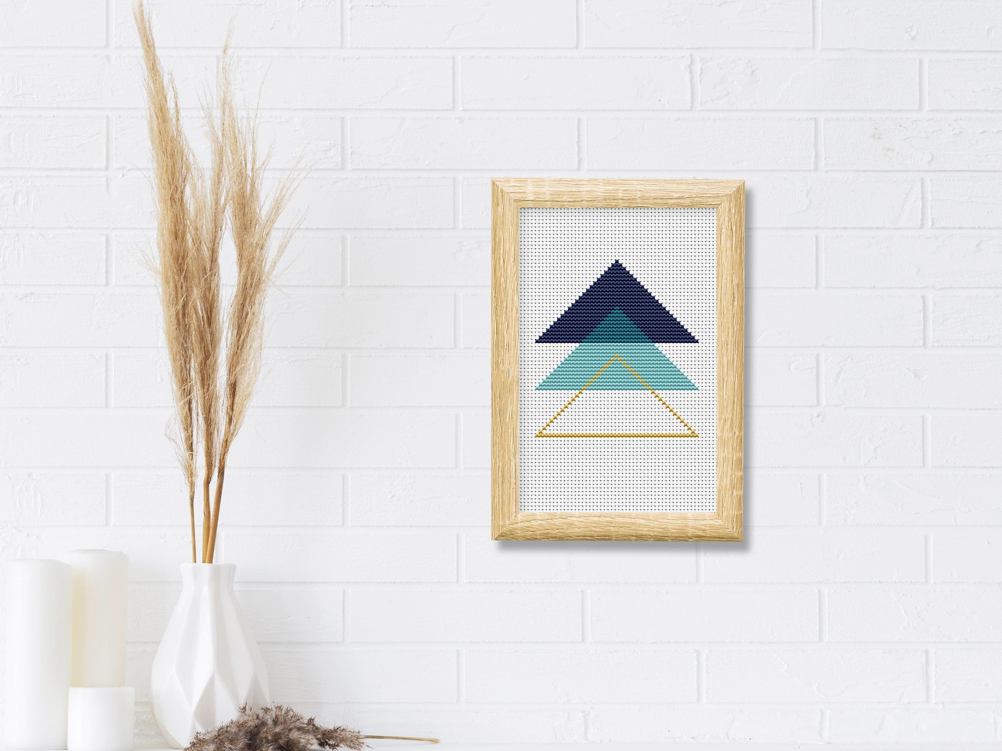 Triangle blue abstract cross stitch pattern with modern geometric design
