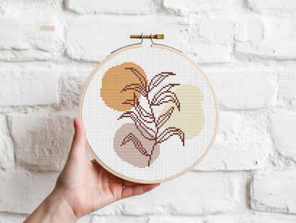 Abstract plant free cross stitch pattern with modern minimalist design