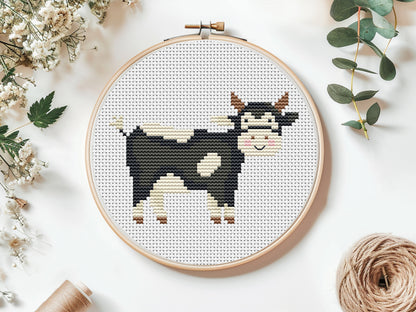 Set of 6 farm animal cross stitch patterns – cow, pig, sheep, chicken, horse, and duck – PDF embroidery charts for kids