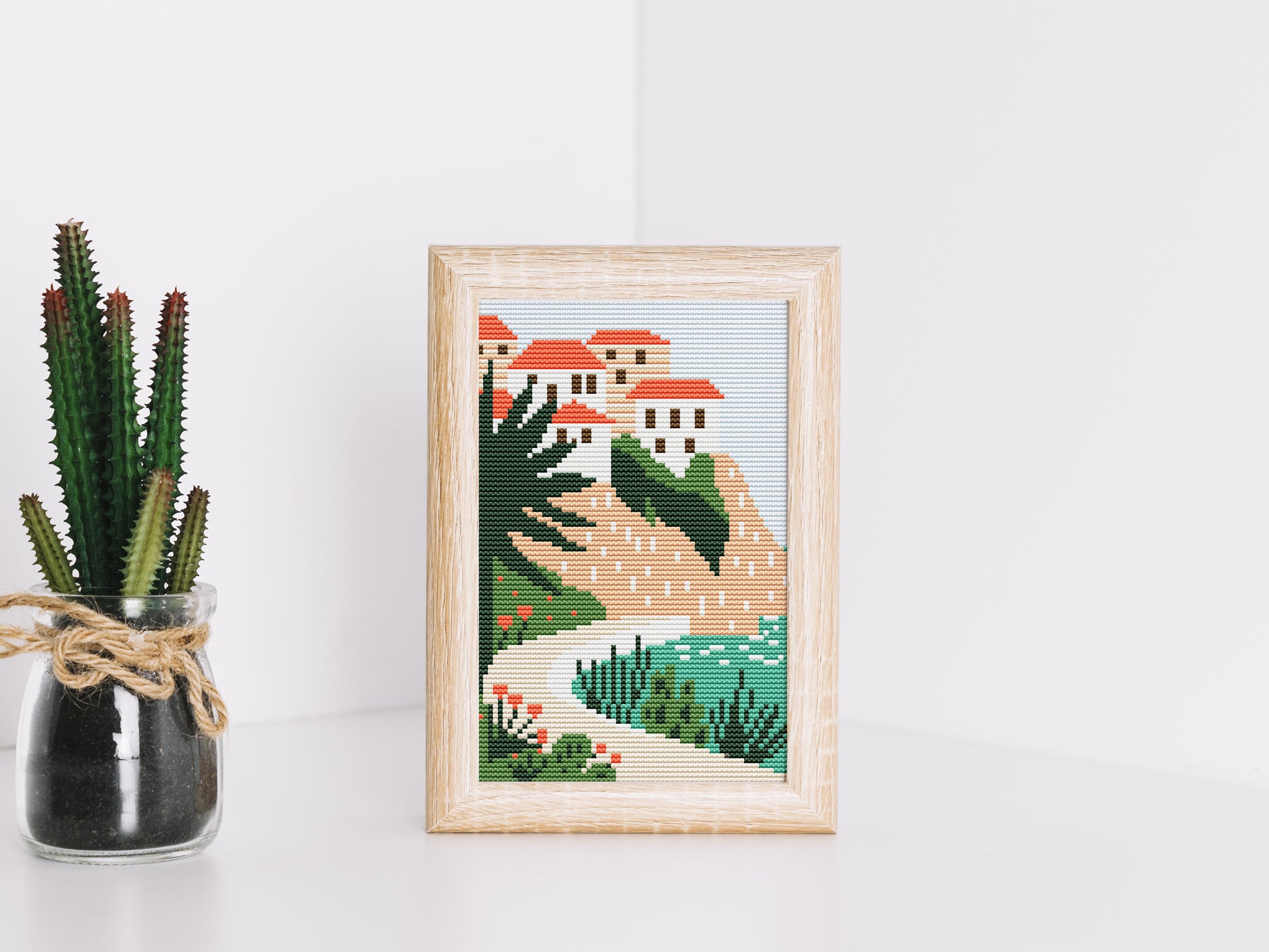 Dubrovnik coastal cross stitch pattern – Croatia landscape embroidery PDF, Mediterranean travel design