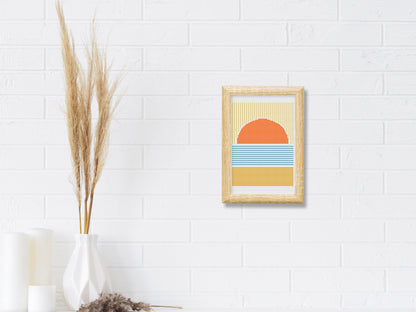 Geometric sunset cross stitch pattern – abstract sea view – modern ocean embroidery PDF