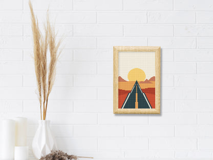 Mini road landscape cross stitch pattern – PDF embroidery scenic design