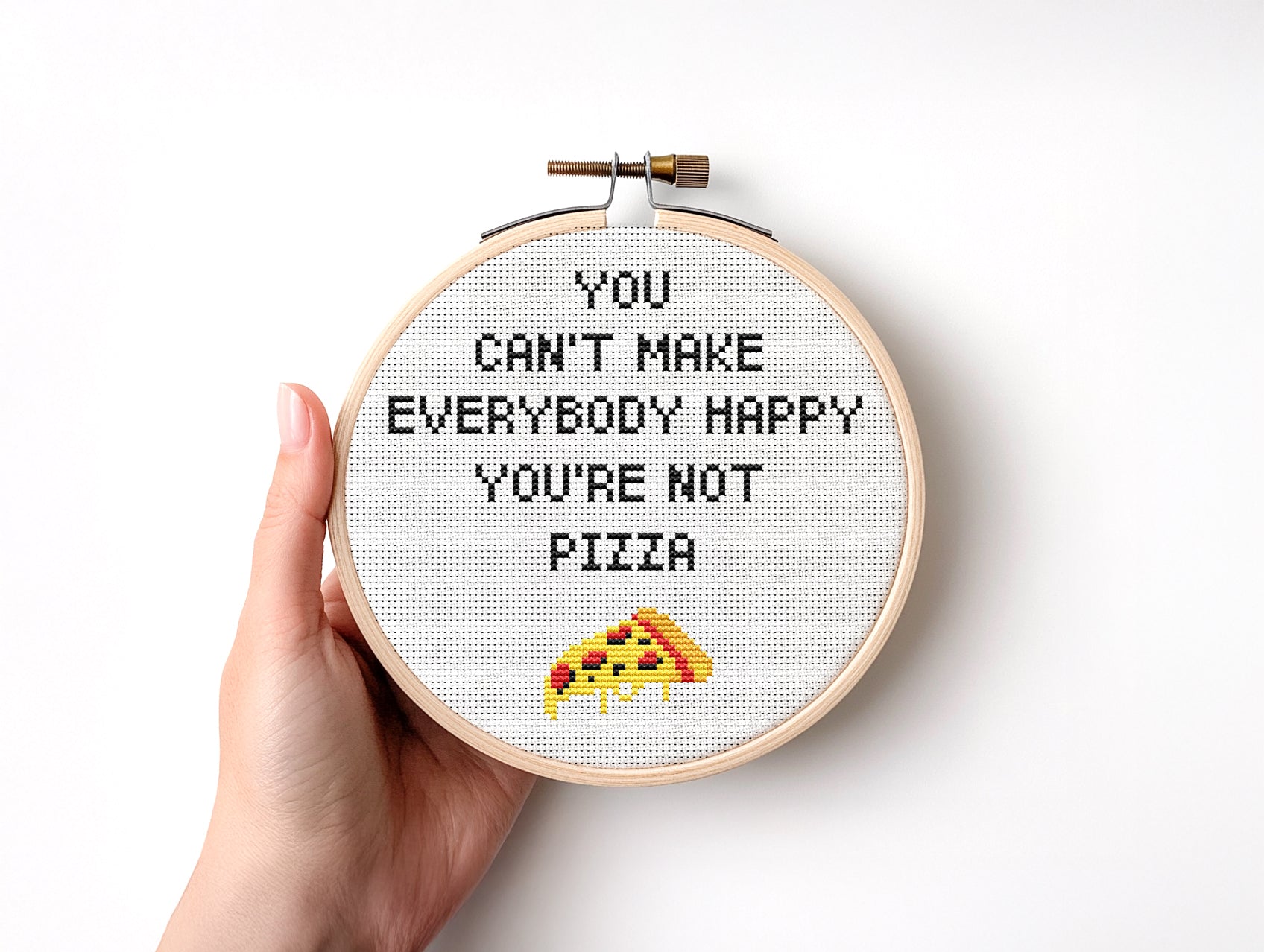 Funny cross stitch pattern with quote You Can't Make Everybody Happy You Are Not Pizza – modern embroidery PDF design