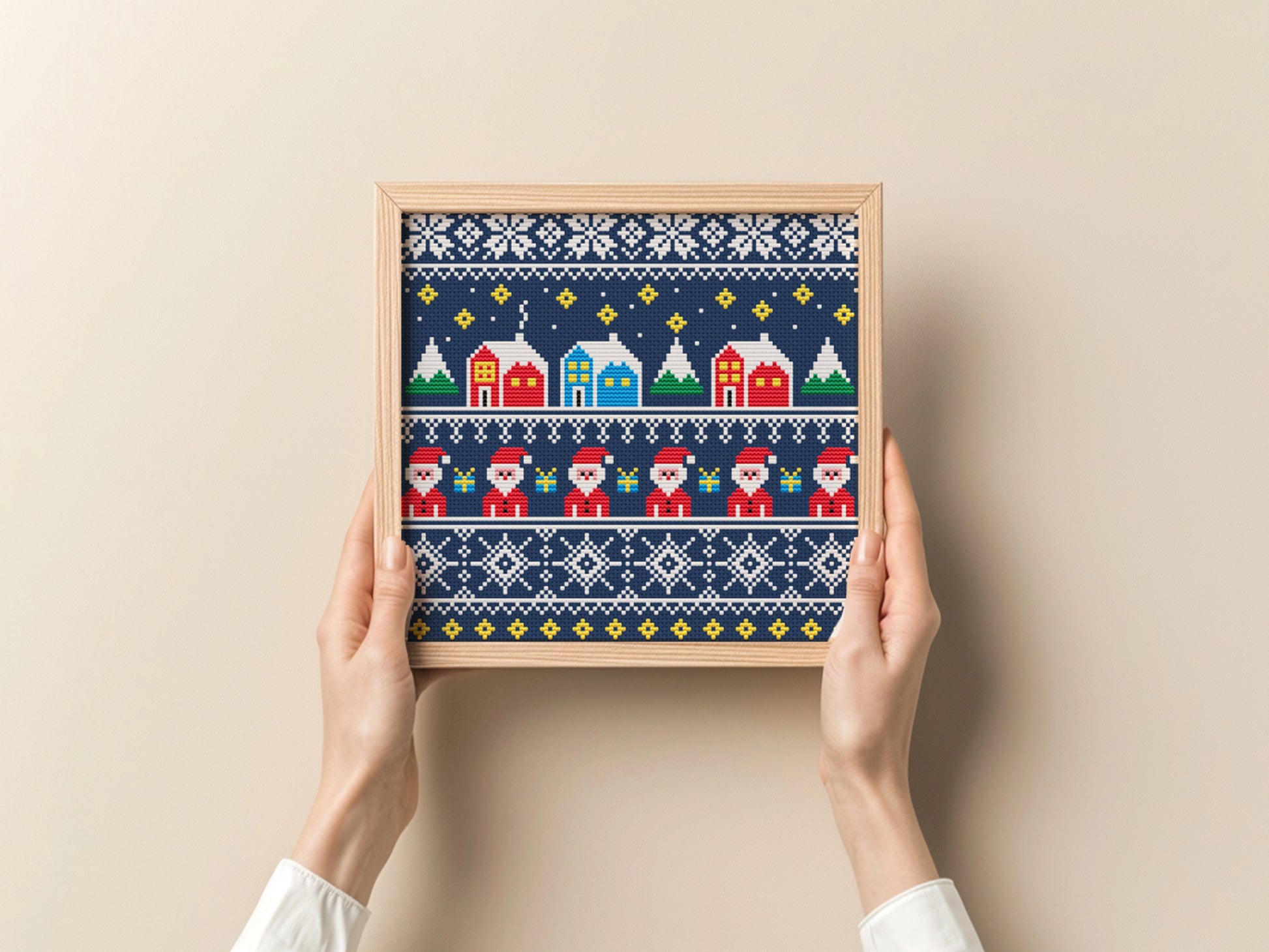 Christmas ornaments cross stitch pattern, festive holiday embroidery design