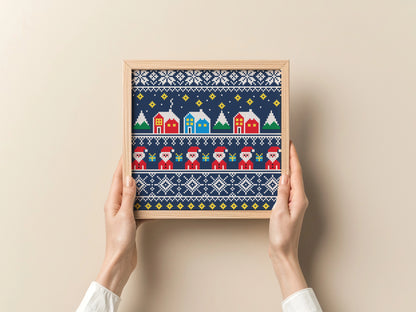 Christmas ornaments cross stitch pattern, festive holiday embroidery design