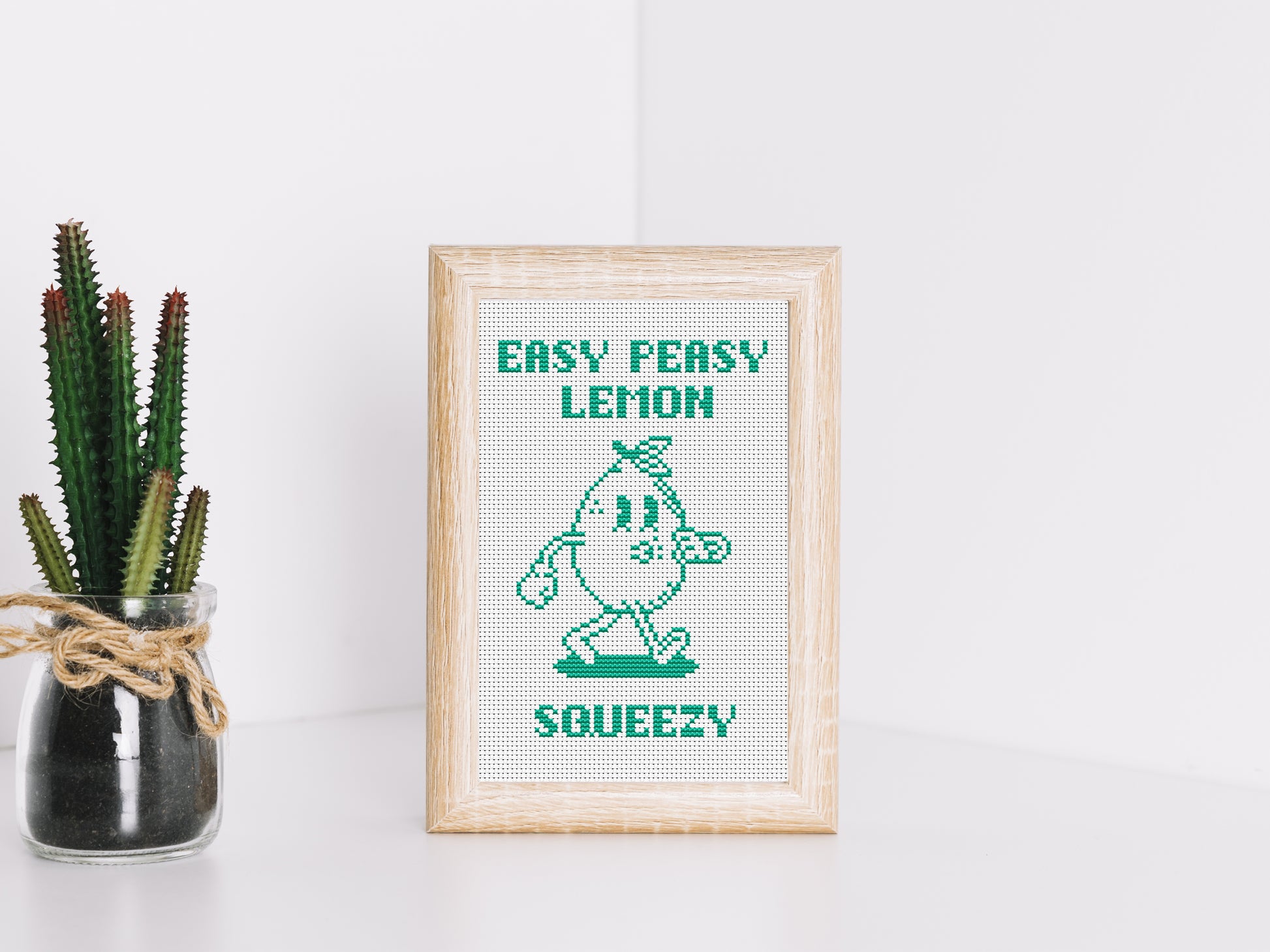 Easy Peasy Lemon Squeezy cross stitch pattern – fun quote PDF chart with lemon design for kitchen
