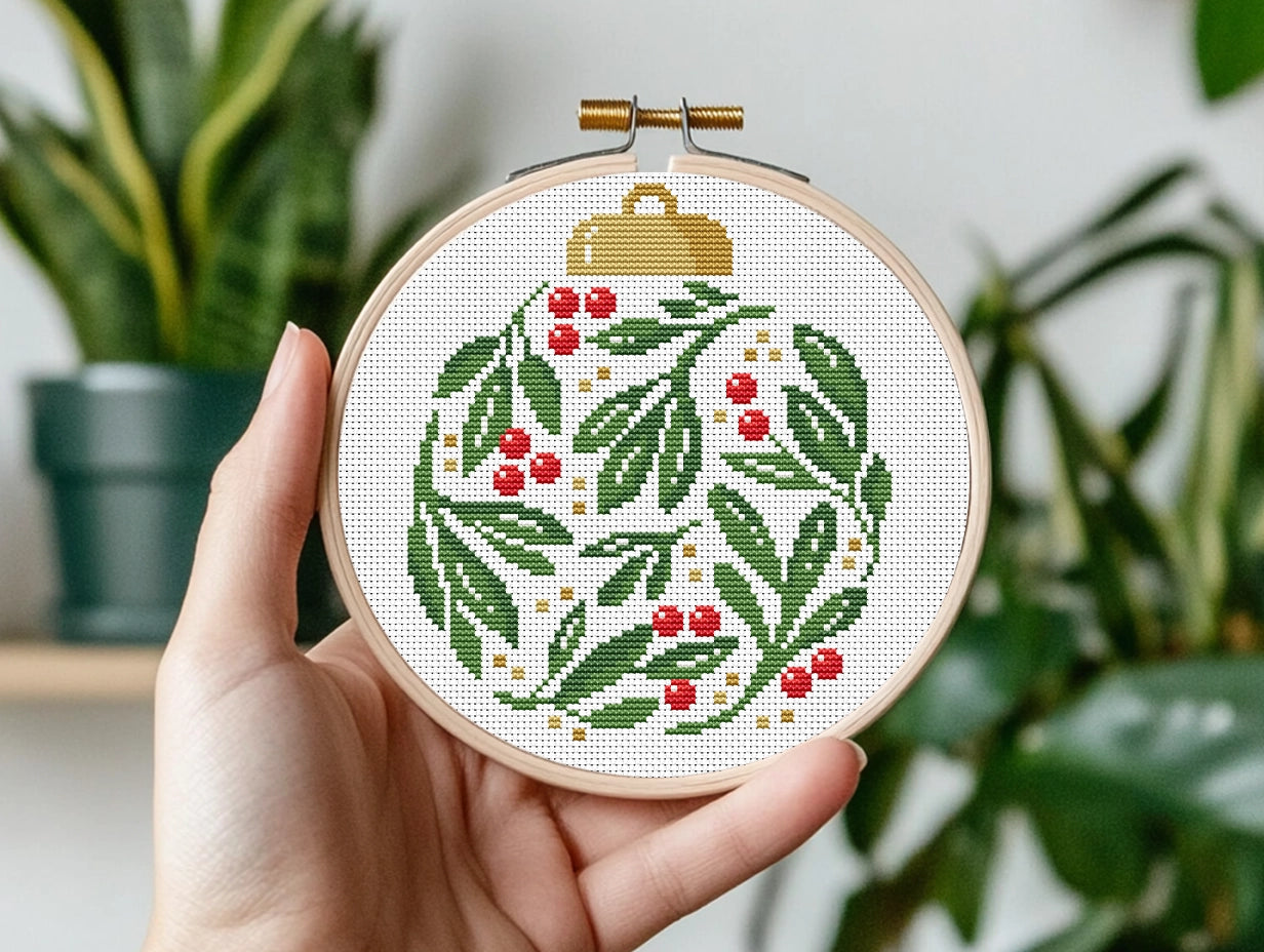 Christmas ornament cross stitch pattern, festive holiday embroidery design