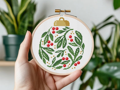 Christmas ornament cross stitch pattern, festive holiday embroidery design