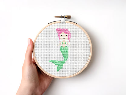 Colorful mermaid cross stitch pattern set – 5 cute PDF charts for nursery room decor