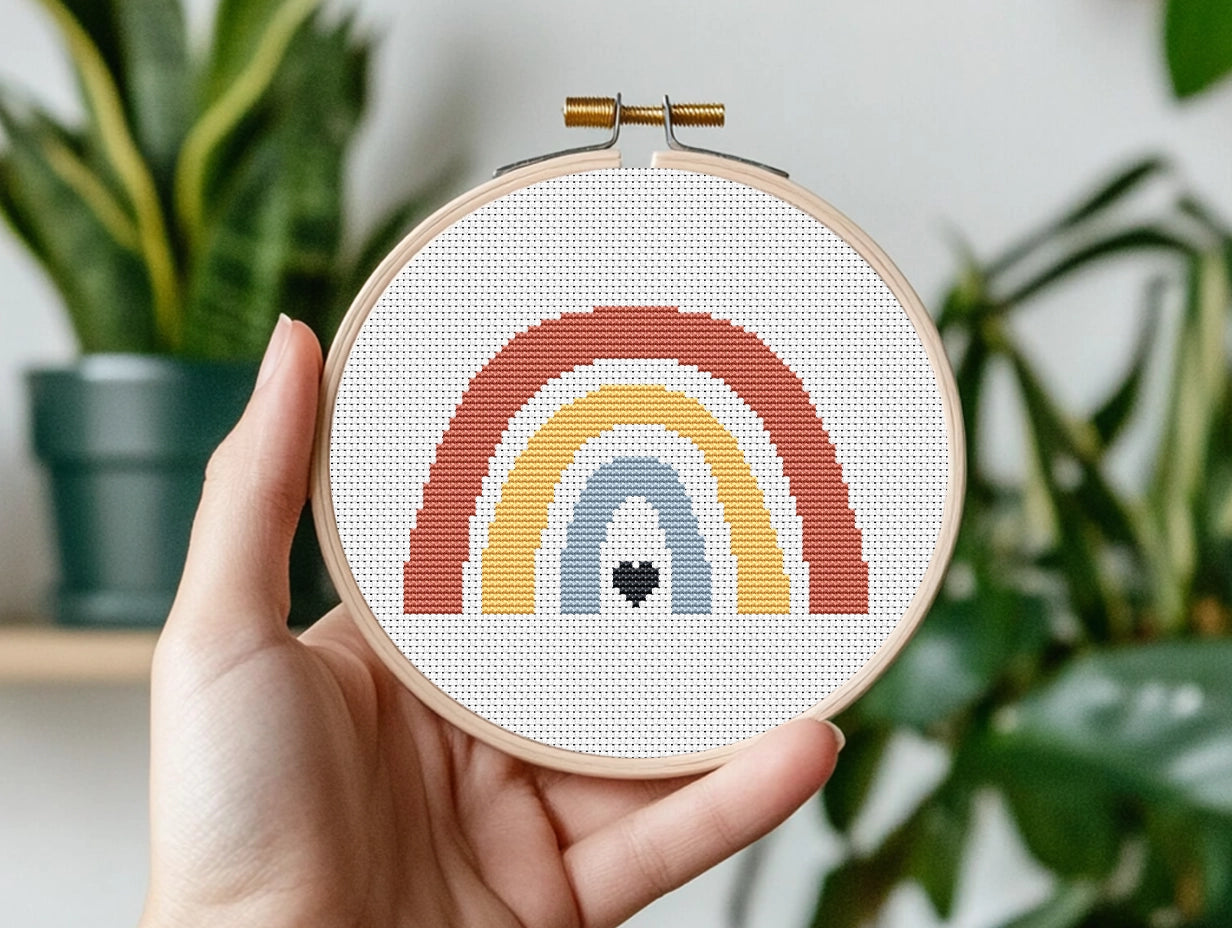 Rainbow cross stitch pattern, nursery wall art embroidery design