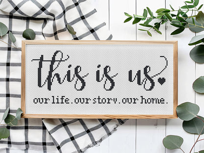 This Is Us cross stitch pattern – rustic family quote – modern farmhouse PDF embroidery design