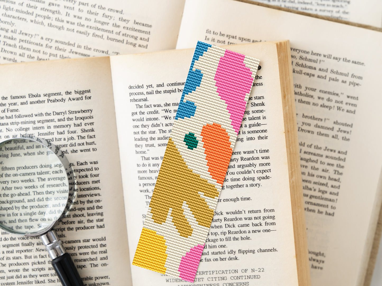 Modern abstract cross stitch bookmark set – 4 colorful minimalist PDF patterns for book lovers