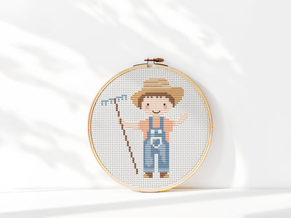 Set of 6 farm animal cross stitch patterns – cow, pig, sheep, chicken, horse, and duck – PDF embroidery charts for kids