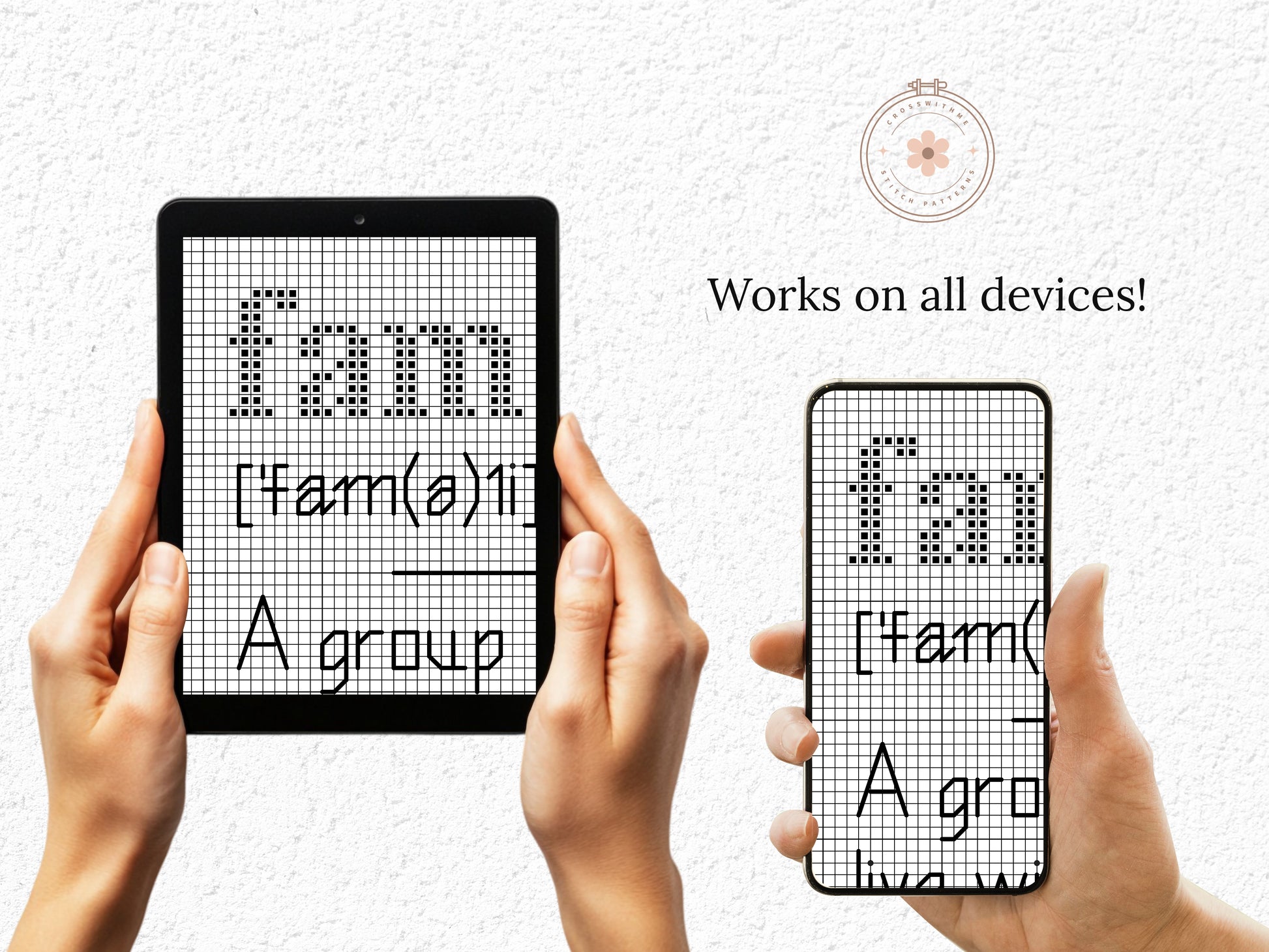 Family quote cross stitch pattern with modern typography