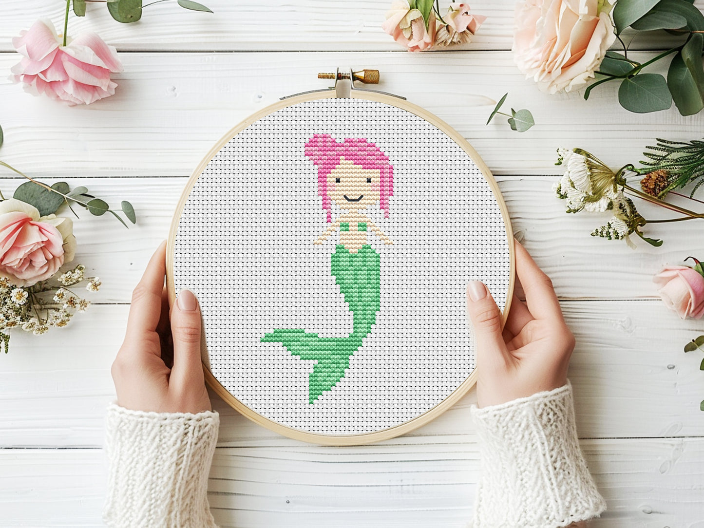 Colorful mermaid cross stitch pattern set – 5 cute PDF charts for nursery room decor