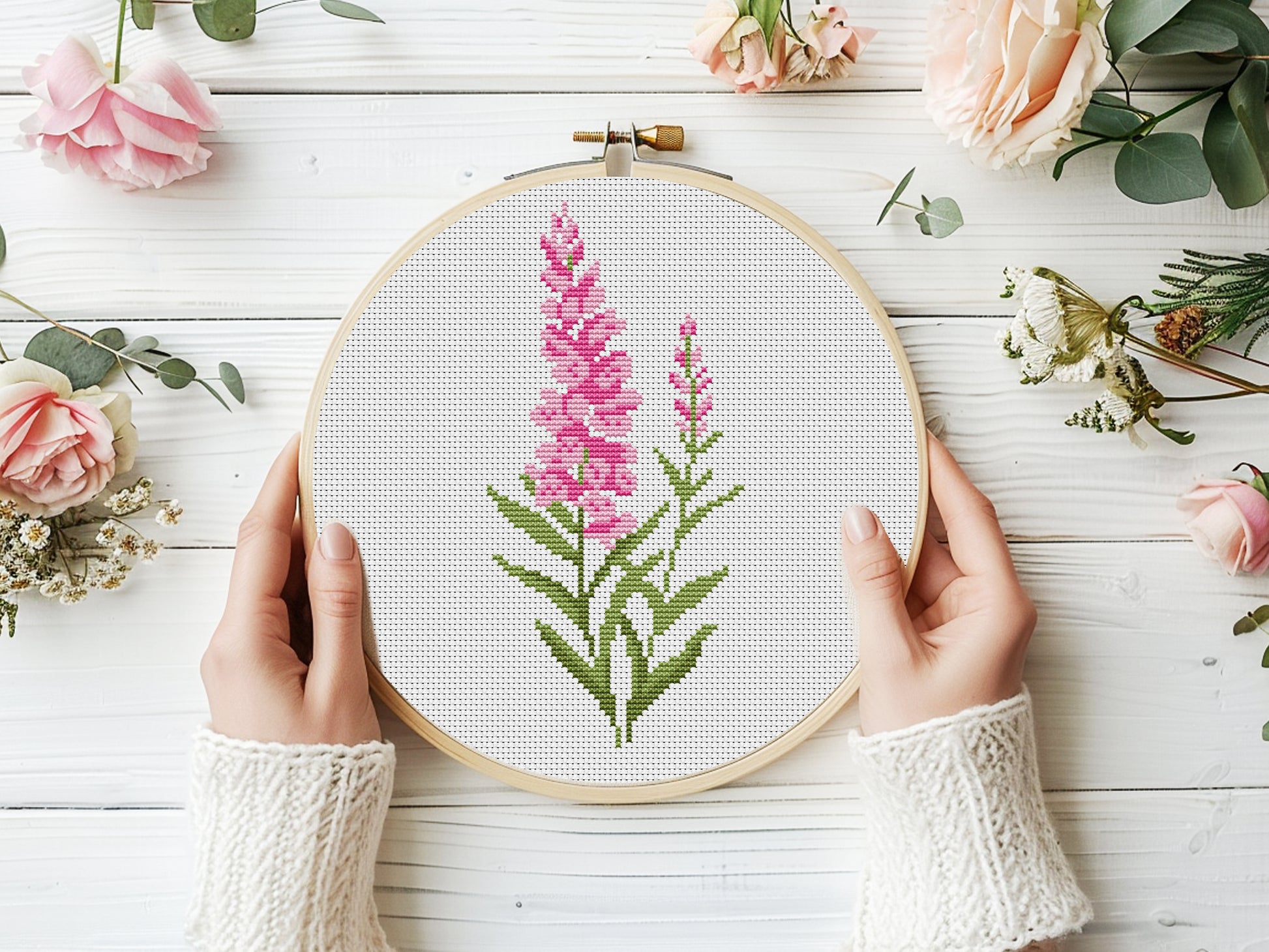 Meadow flower cross stitch pattern set – PDF charts of lavender, poppy, veronica, craspedia, and forget-me-not