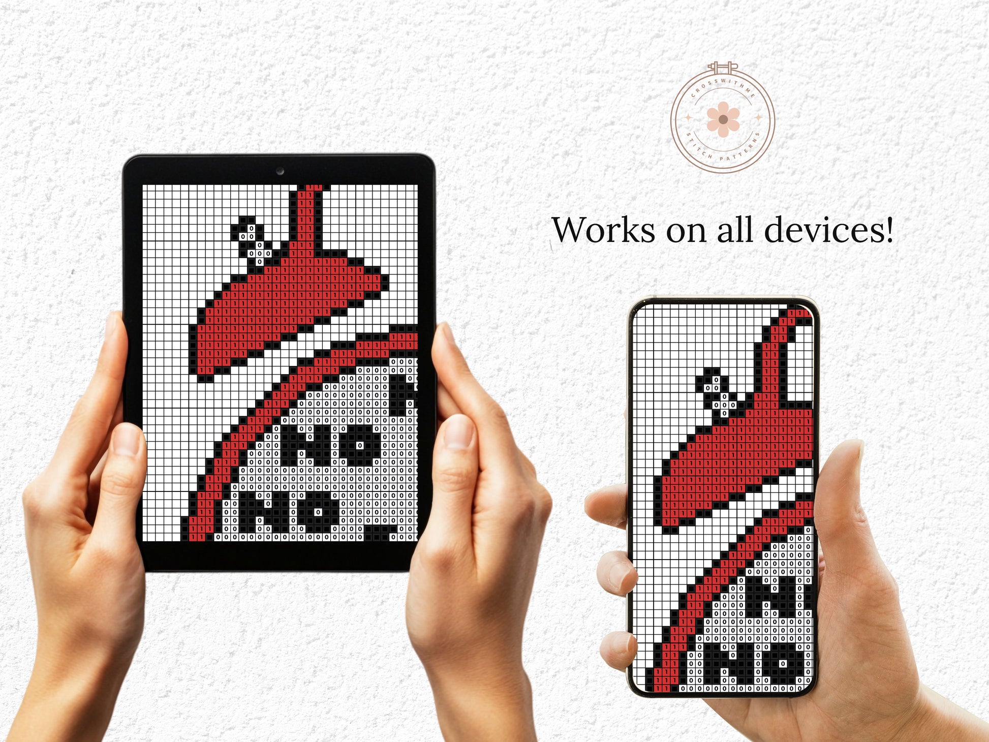 Funny alarm clock cross stitch pattern with playful design