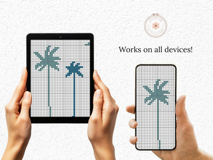 Simple palms cross stitch pattern – minimalist tropical leaf embroidery PDF