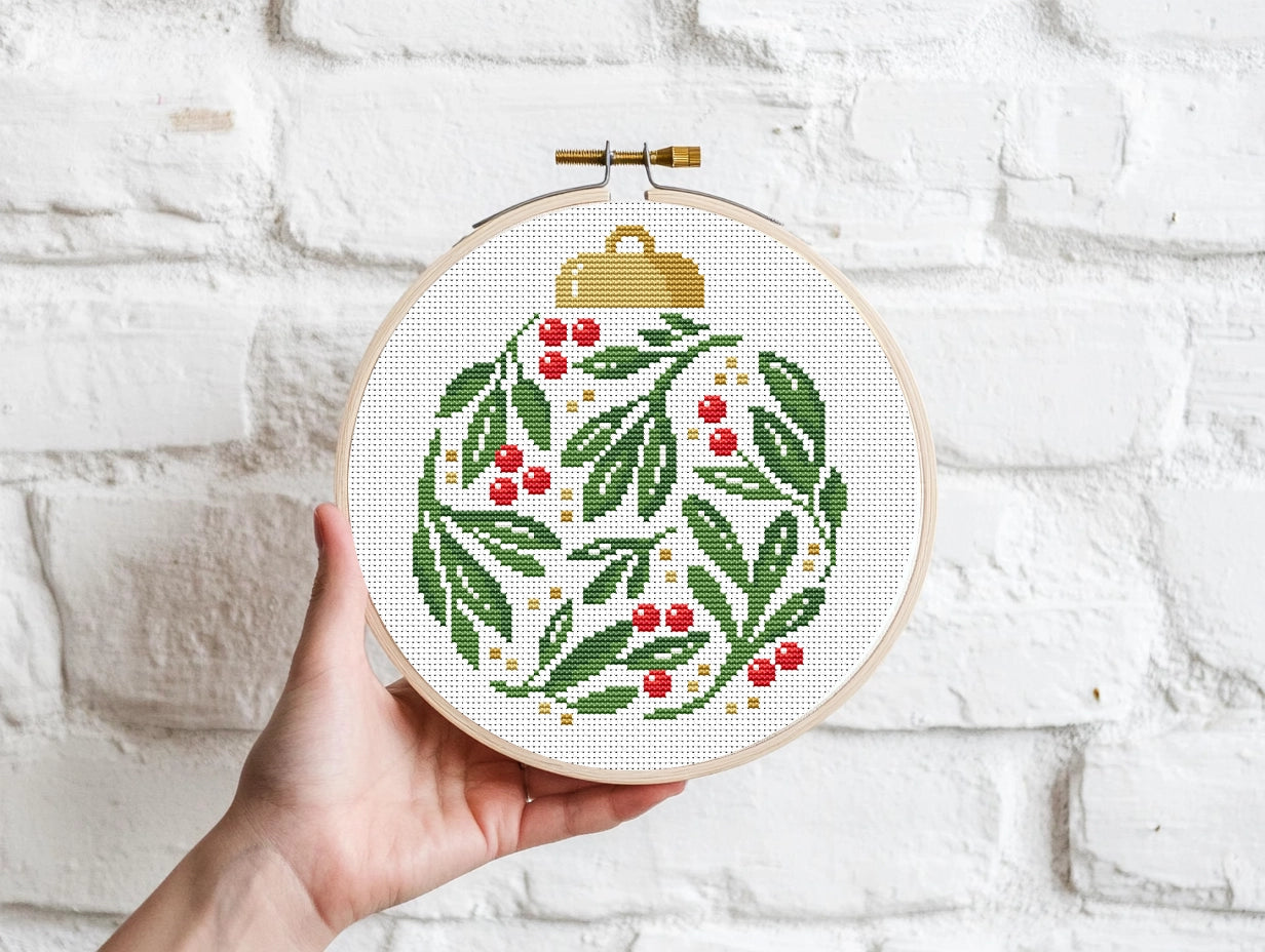Christmas ornament cross stitch pattern, festive holiday embroidery design