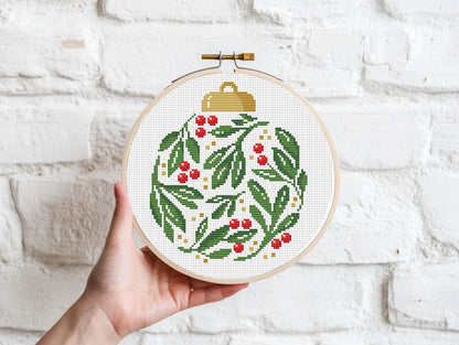 Christmas ornament cross stitch pattern, festive holiday embroidery design