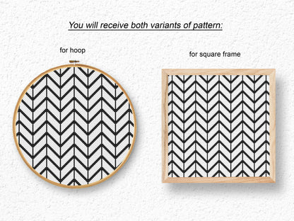 Minimal Scandinavian geometric cross stitch pattern in black and white, modern PDF embroidery design