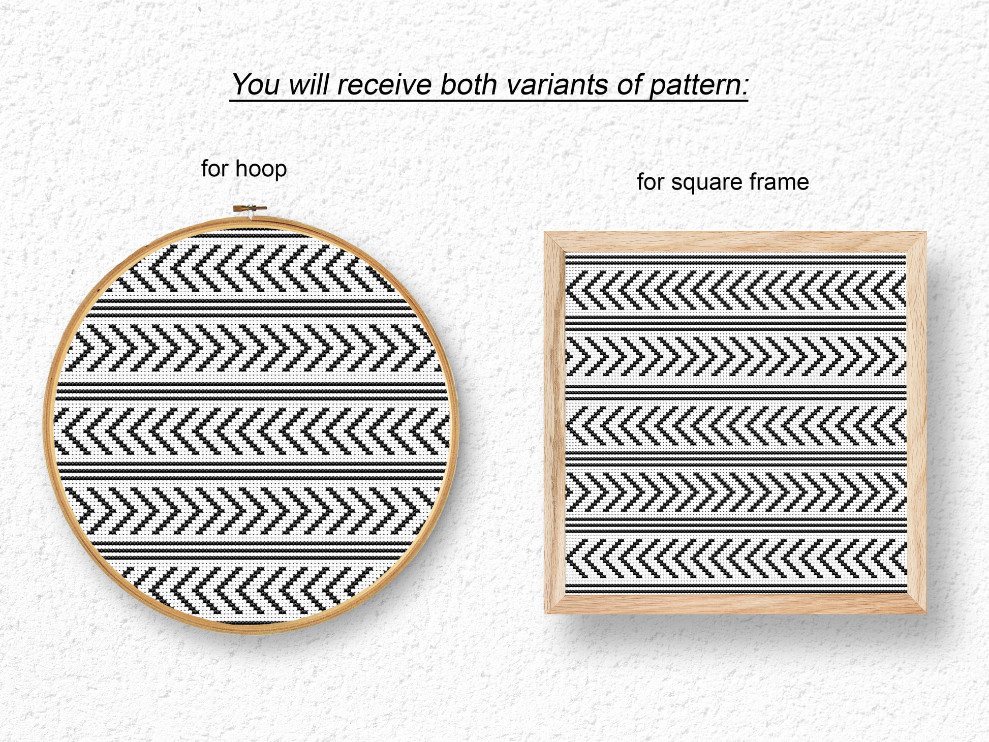 Nordic black and white geometric cross stitch pattern, minimalist Scandinavian PDF design