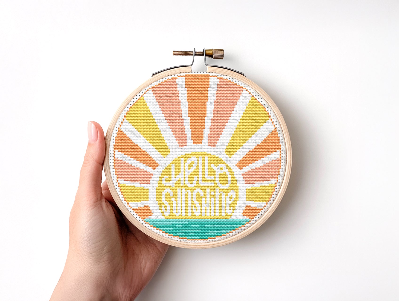Hello Sunshine cross stitch pattern – summer surf beach quote PDF design