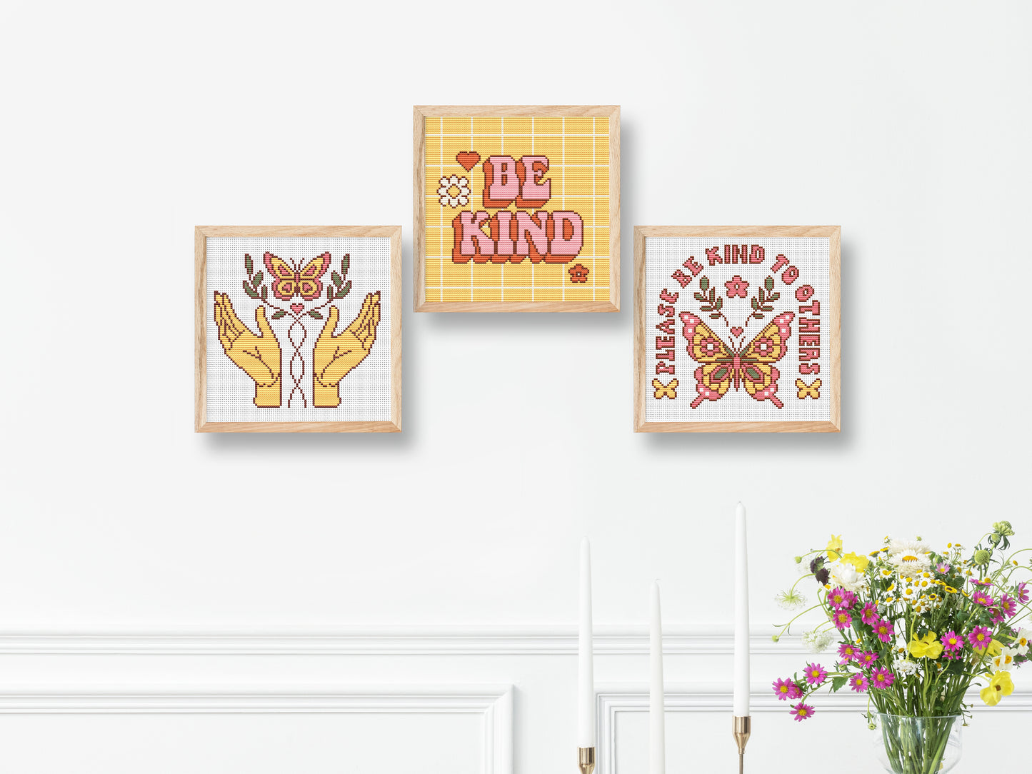 Retro cross stitch pattern PDF of butterfly in hands – vintage nature embroidery design