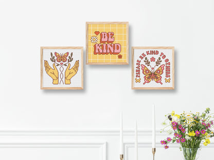 Retro cross stitch pattern PDF of butterfly in hands – vintage nature embroidery design