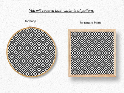 Scandinavian black and white geometric cross stitch pattern, minimalist Nordic-style PDF design
