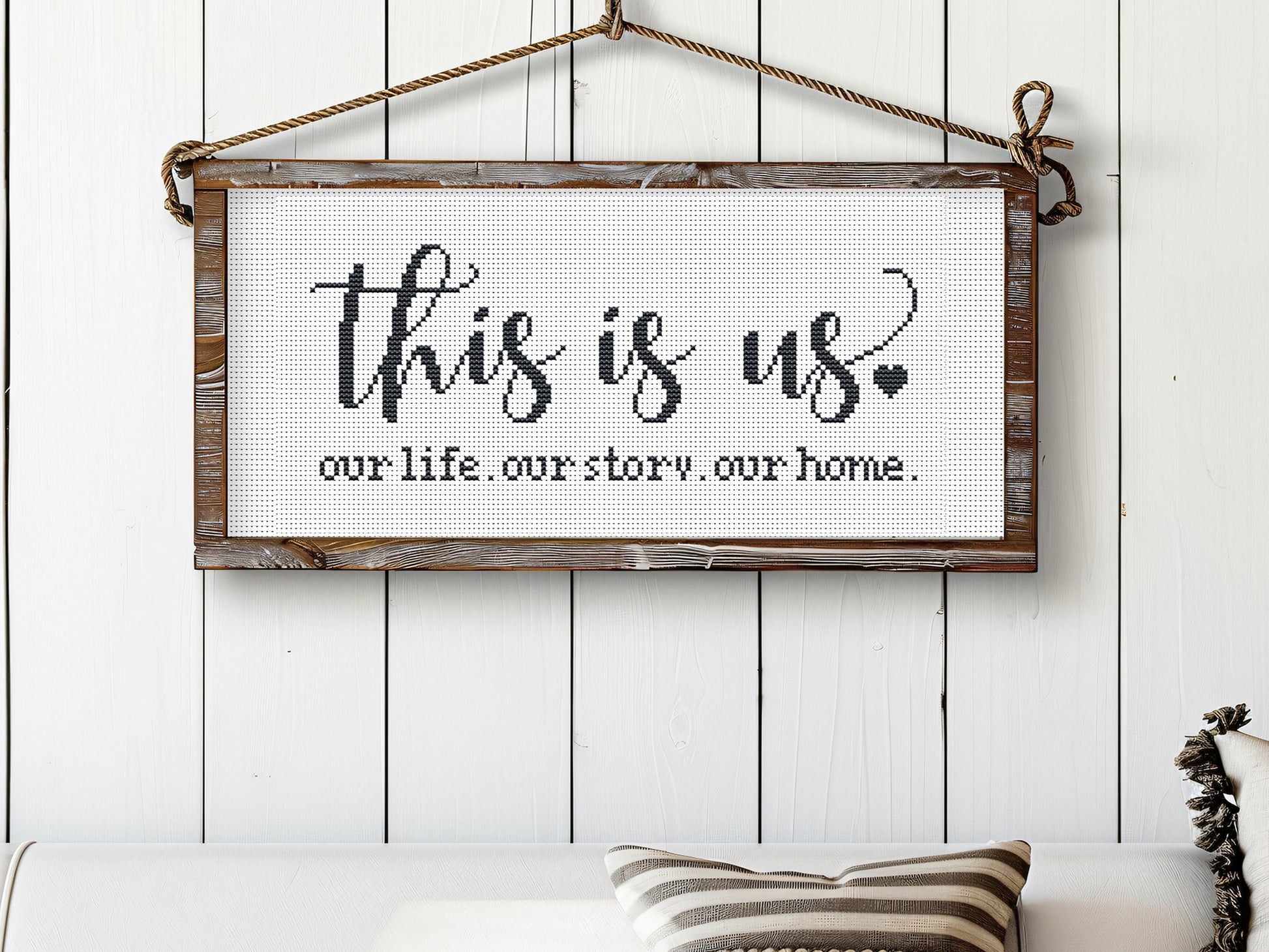 This Is Us cross stitch pattern – rustic family quote – modern farmhouse PDF embroidery design
