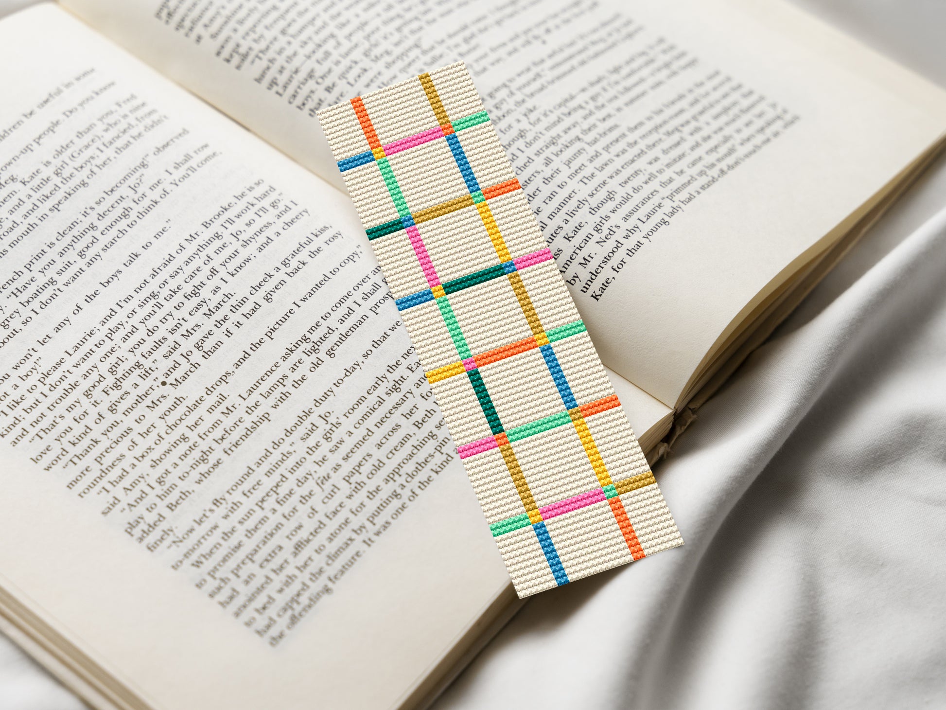 Modern abstract cross stitch bookmark set – 4 colorful minimalist PDF patterns for book lovers
