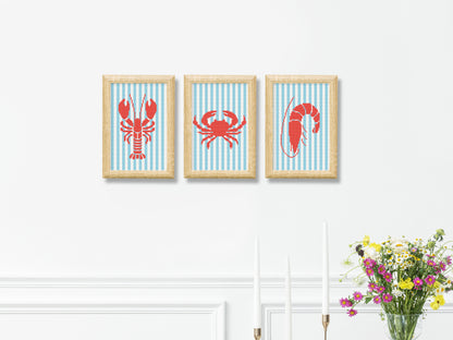 Shrimp trendy summer cross stitch pattern – modern seafood embroidery PDF