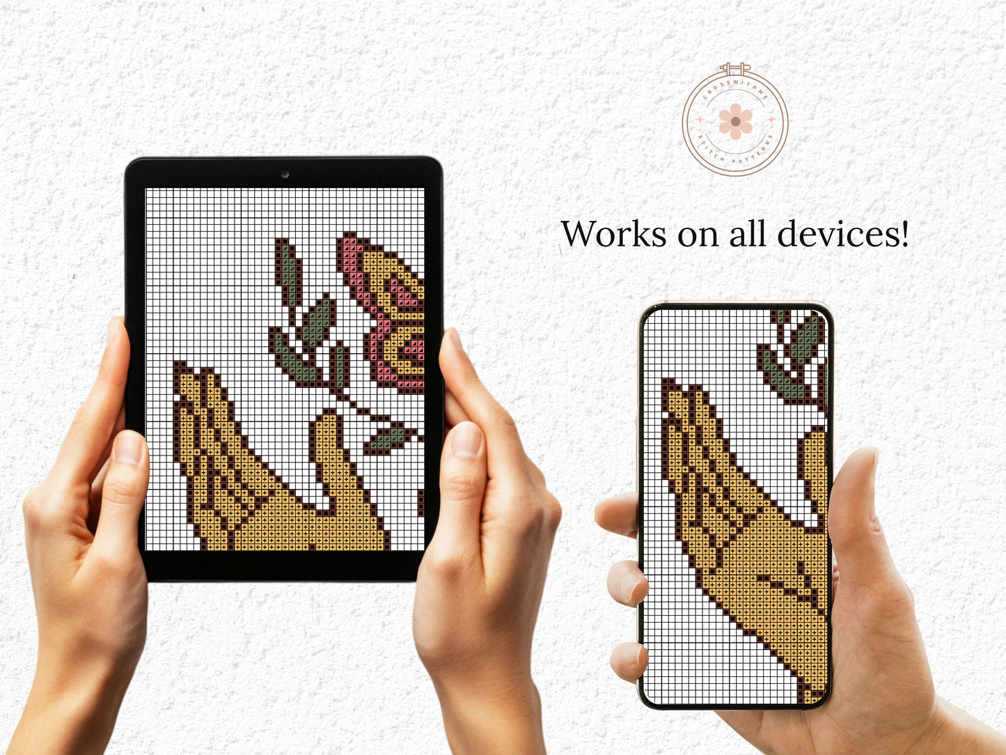 Retro Butterfly in Hands Cross Stitch Pattern PDF – Vintage Embroidery Design with Nature Motif