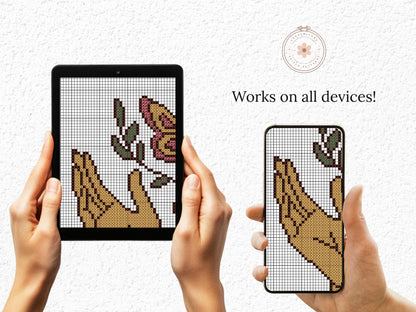 Retro Butterfly in Hands Cross Stitch Pattern PDF – Vintage Embroidery Design with Nature Motif