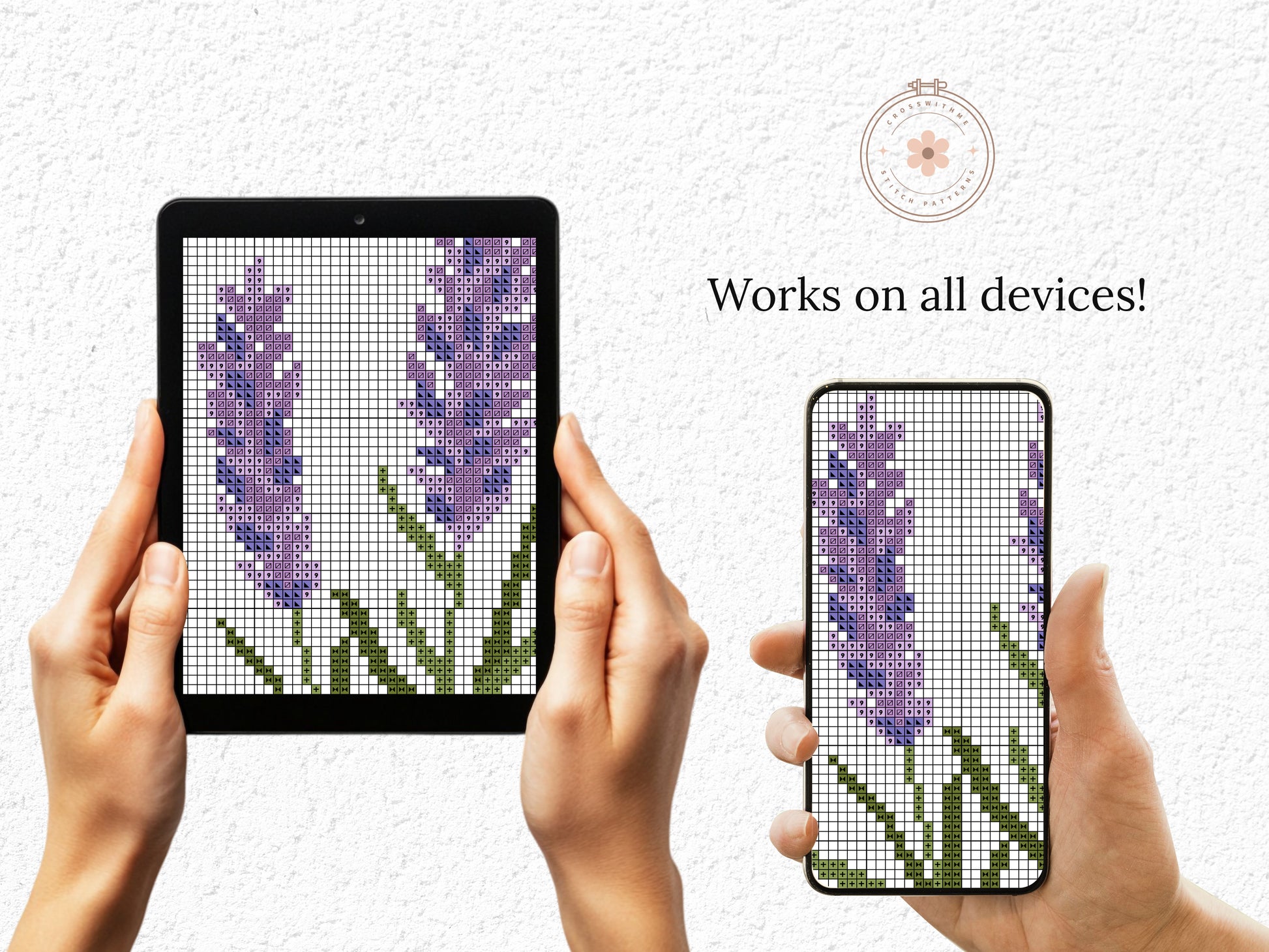 Meadow flower cross stitch pattern set – PDF charts of lavender, poppy, veronica, craspedia, and forget-me-not