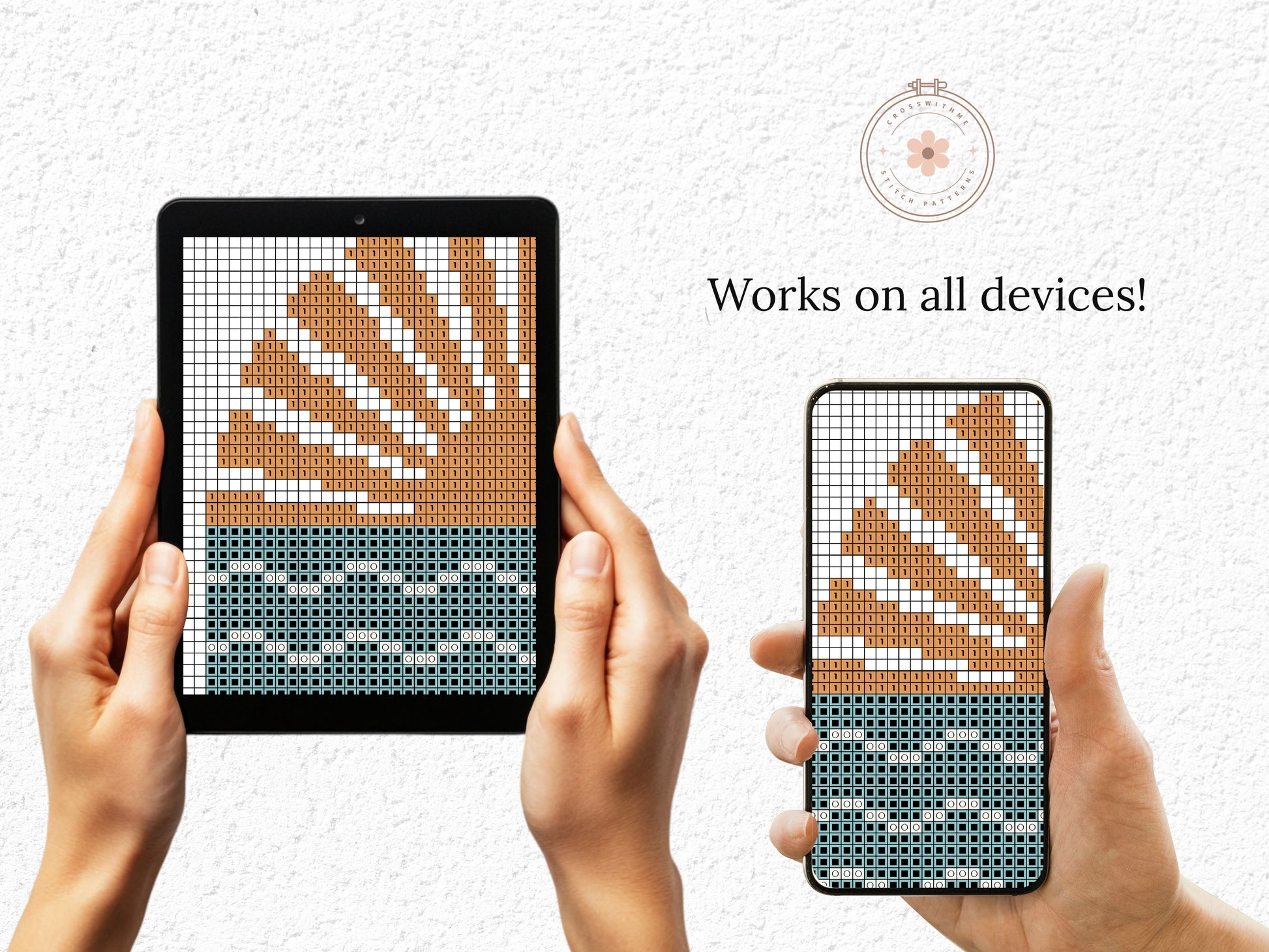 Geometric summer landscape cross stitch pattern – trendy abstract shapes – beginner-friendly embroidery PDF
