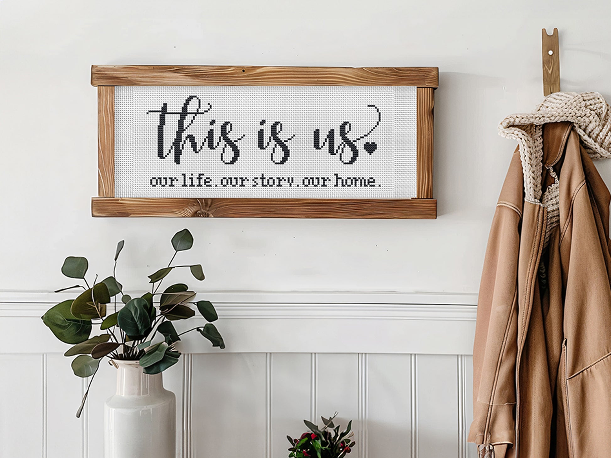This Is Us cross stitch pattern – rustic family quote – modern farmhouse PDF embroidery design