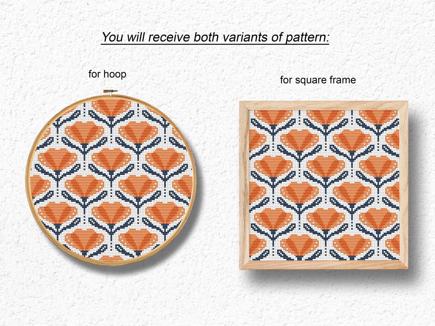 Red Flowers Geometric Cross Stitch Pattern – PDF Download