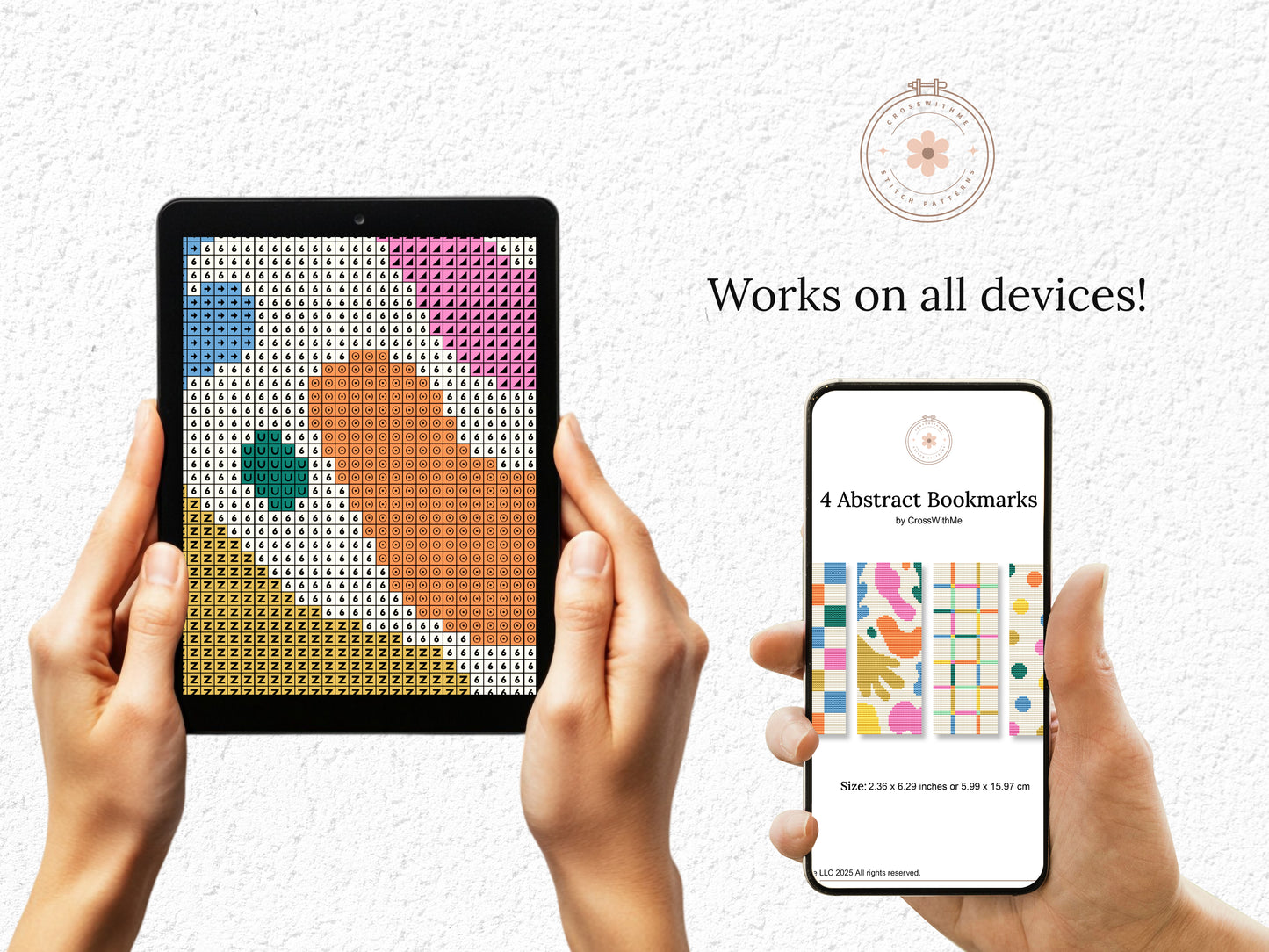 Modern abstract cross stitch bookmark set – 4 colorful minimalist PDF patterns for book lovers