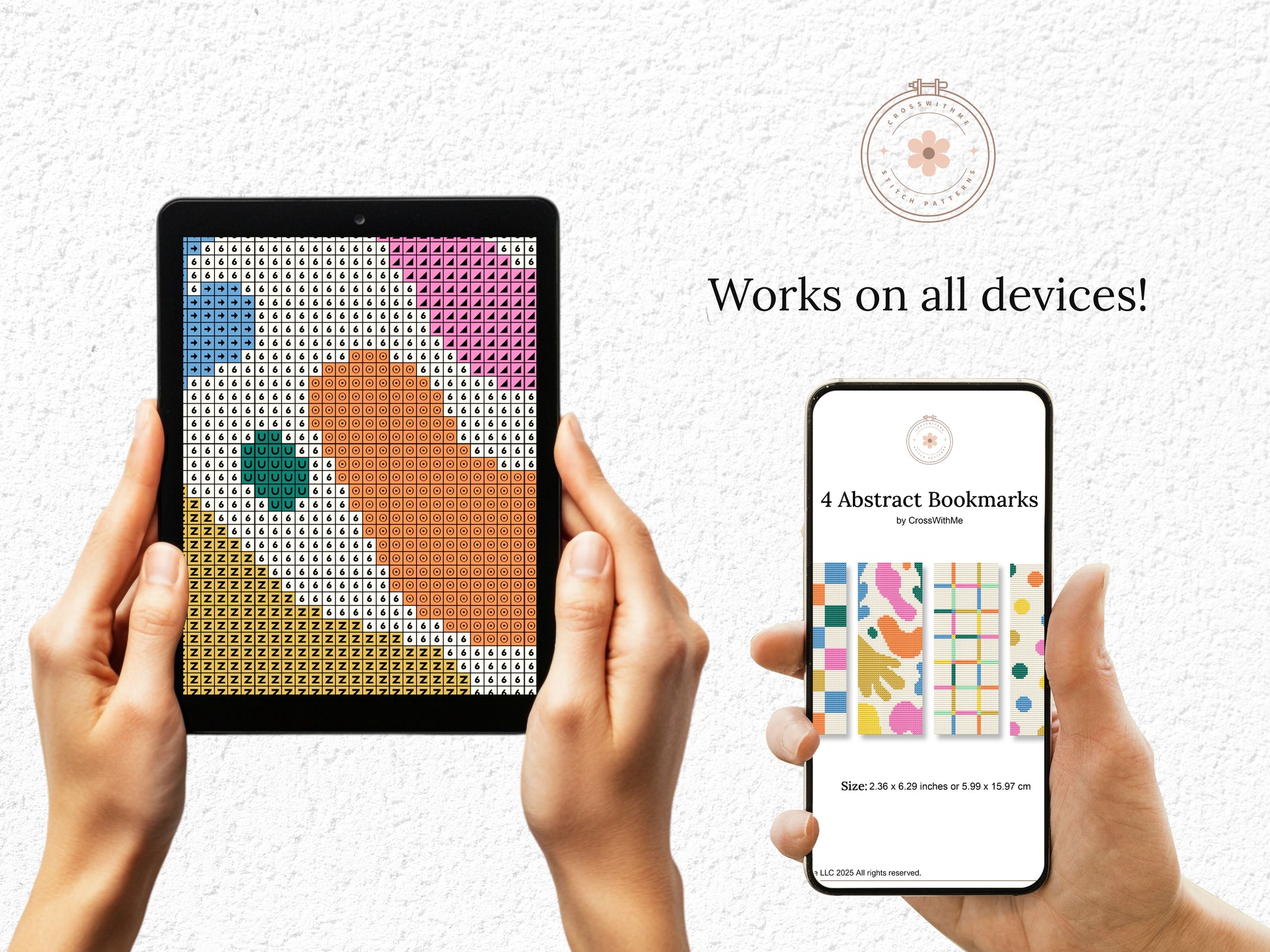 Modern abstract cross stitch bookmark set – 4 colorful minimalist PDF patterns for book lovers