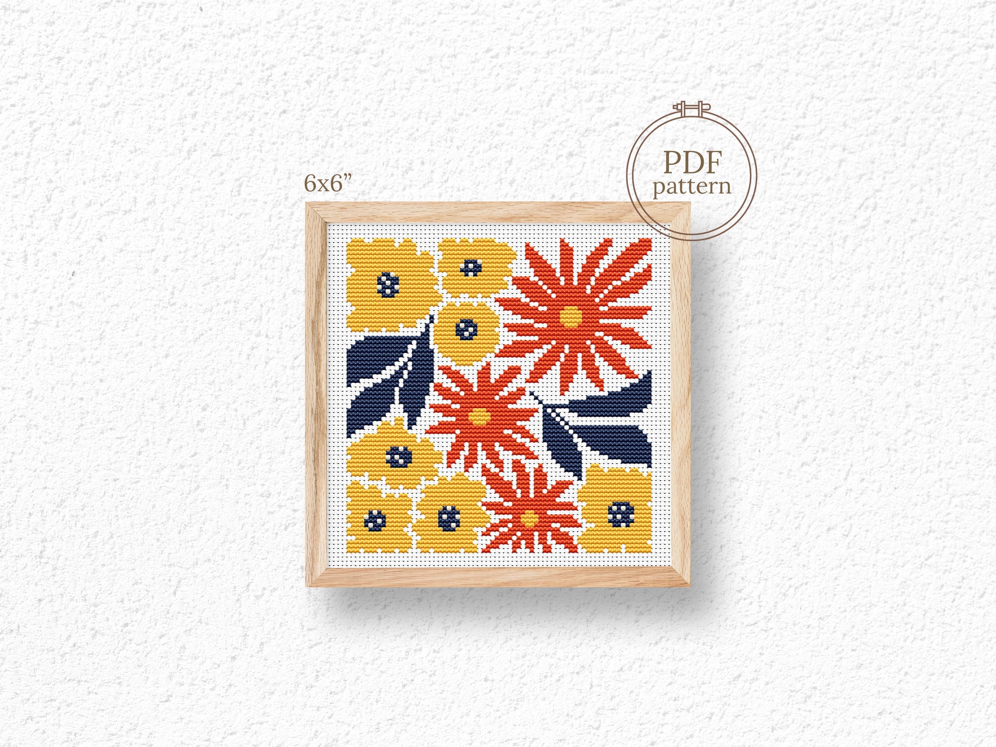 Cozy autumn bouquet of flowers cross stitch pattern, fall embroidery design