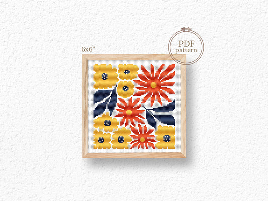 Cozy autumn bouquet of flowers cross stitch pattern, fall embroidery design