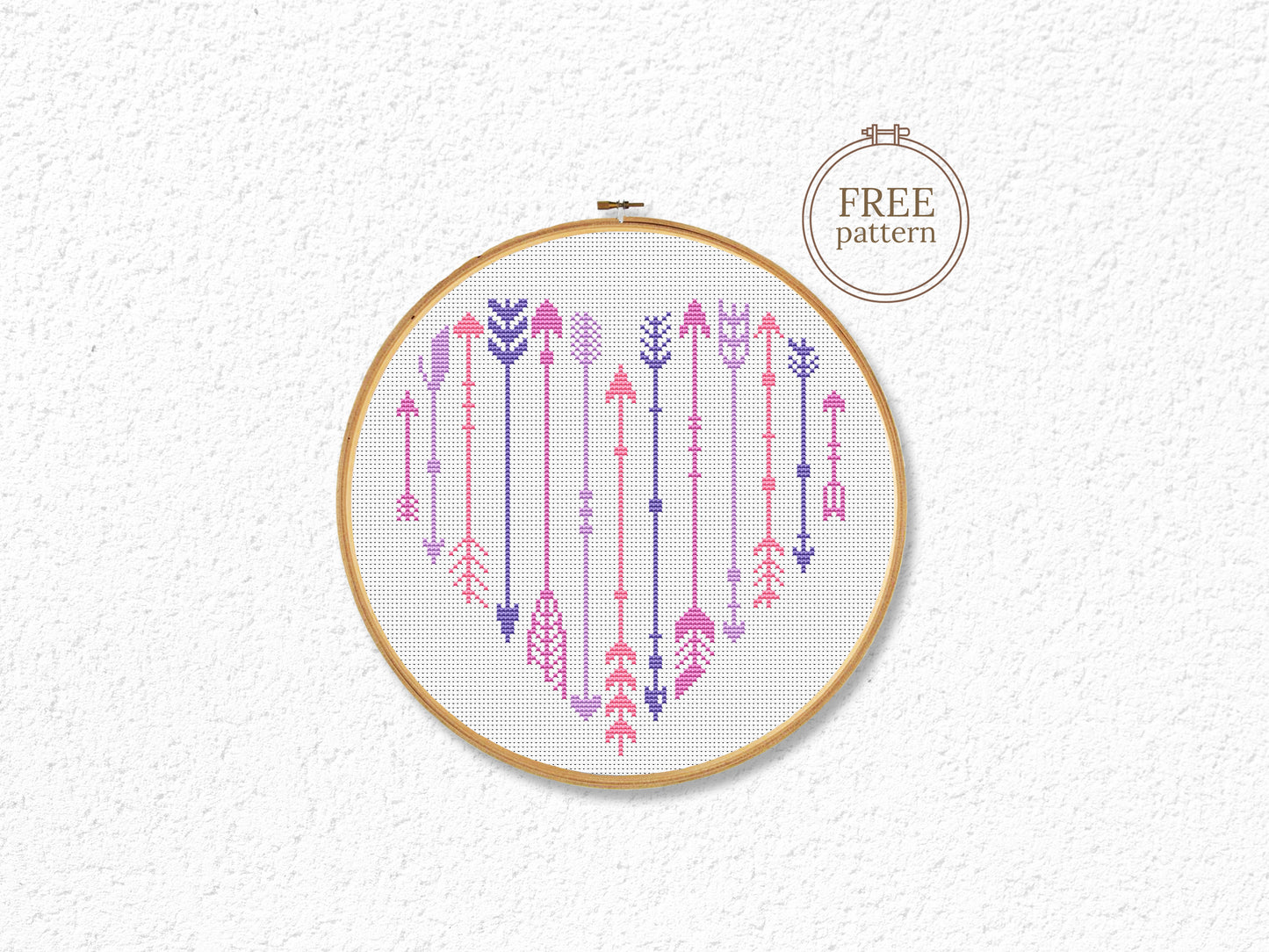 Arrows in Heart Shape – Free Cross Stitch Pattern PDF – Minimalist Modern Embroidery Design