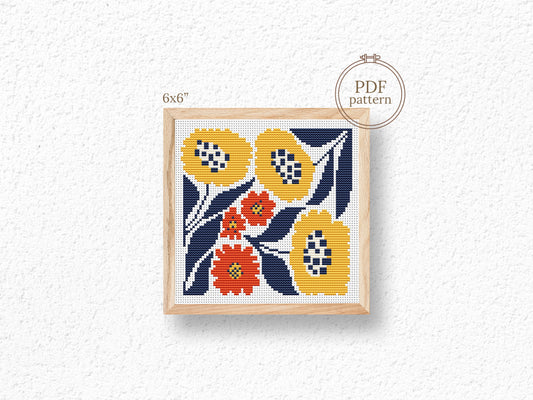 Autumn flowers cross stitch pattern with fall floral design