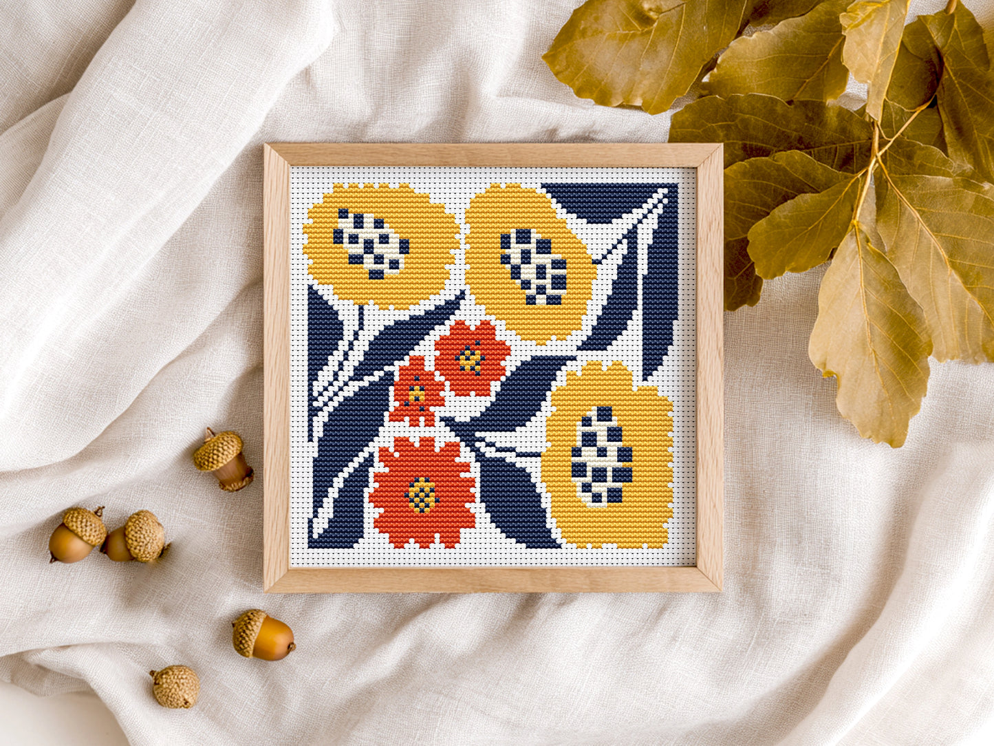 Autumn flowers cross stitch pattern with fall floral design