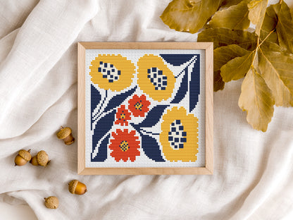 Autumn flowers cross stitch pattern with fall floral design