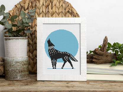 Scandinavian wolf cross stitch pattern, Nordic folk embroidery design